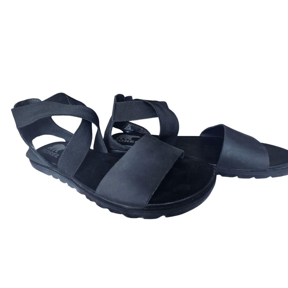 Black Women's Elastic Strap Sandals - Picture 3 of 9
